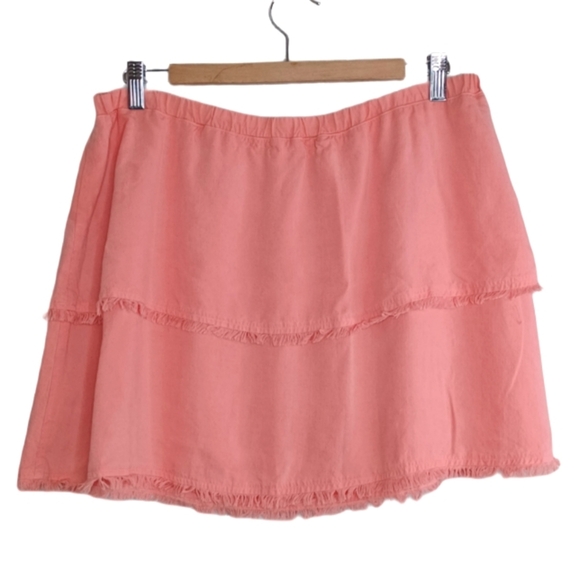 Bella Dahl Beachy Summer Resort Coral Layered Frayed Hem Mini Skirt - Picture 2 of 11